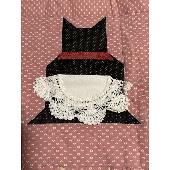 VTG Cute Cat Quilt Panel Baby Blanket Crochet Handmade Aprons Pink Kitty OOAK - Picture 4 of 9